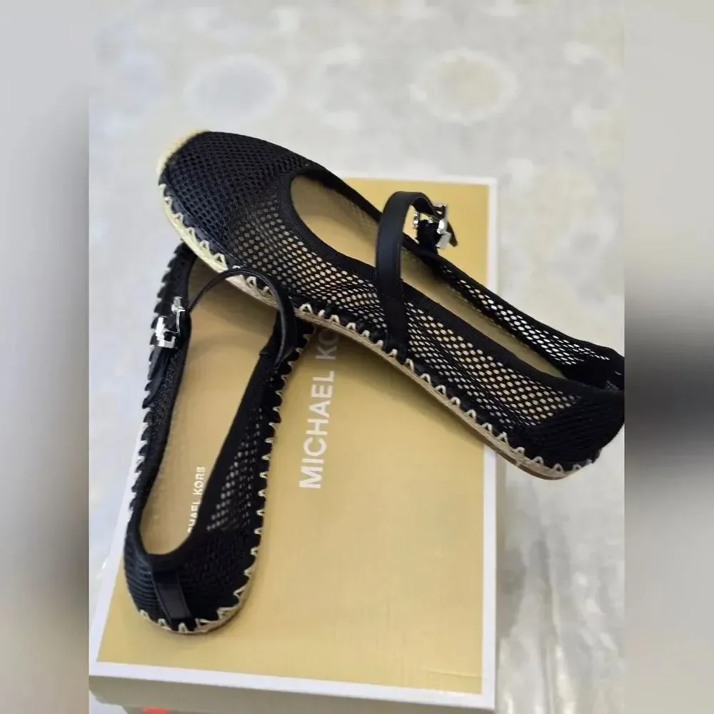 Michael Kors Black Mesh Espadrille Mary Jane Flats